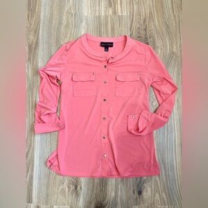 Dana Buchman candlelight peach color, long sleeved, blouse, size small, EUC